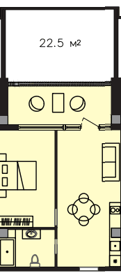 66.5 kvm, 2 otaqlı studio mənzil