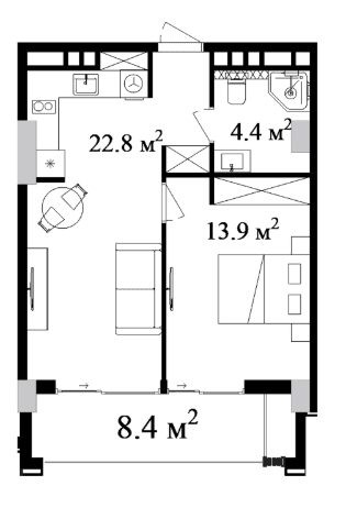 59.92 кв.м, 2-комнатная квартира