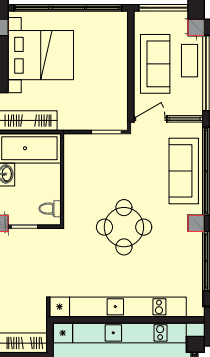 68.1 kvm, 2 otaqlı mənzil