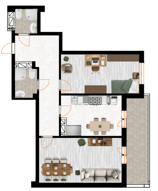 83.1 kvm, 2 otaqlı mənzil