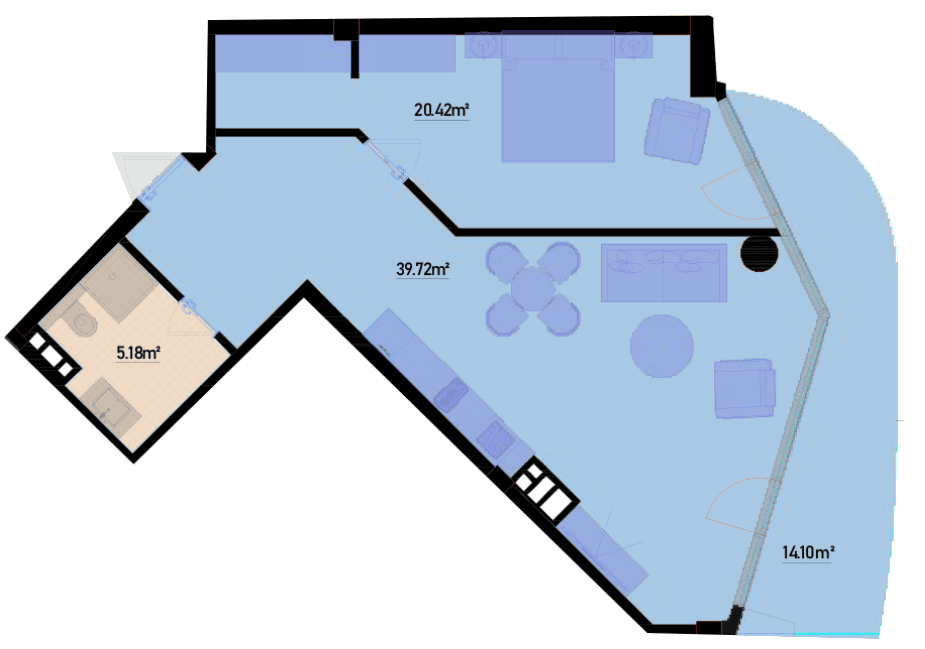 90.43 kvm, 2 otaqlı mənzil