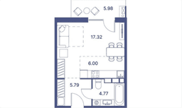 45.61 kvm, 1 otaqlı studio mənzil