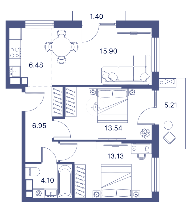 3-комнатная квартира, 78.64 кв.м.