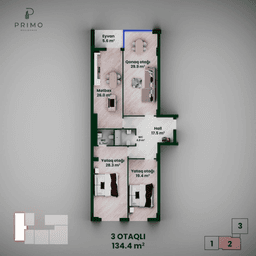 134.4 kvm, 3 otaqlı mənzil
