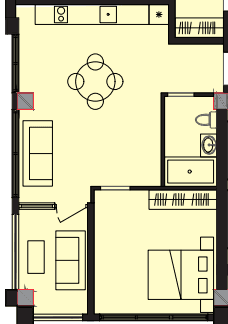 64.1 kvm, 2 otaqlı studio mənzil