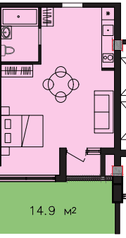 48.2 kvm, 1 otaqlı studio mənzil