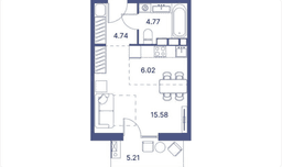 41.41 kvm, 1 otaqlı studio mənzil