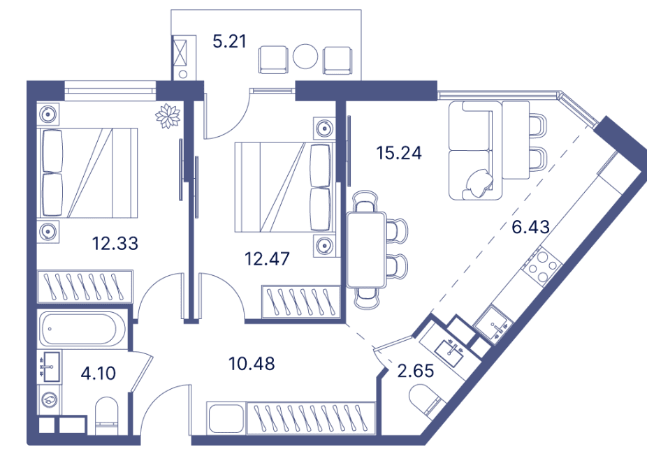 3-комнатная квартира, 79.11 кв.м. — Port d`Azur Dom 1
