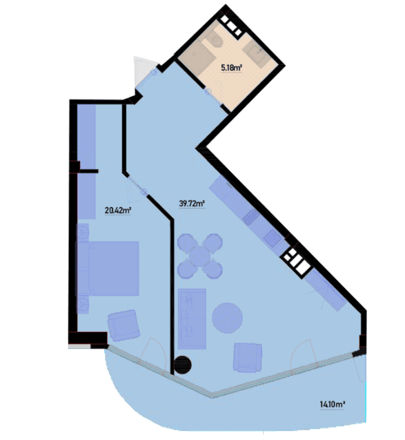 90.43 kvm, 2 otaqlı mənzil