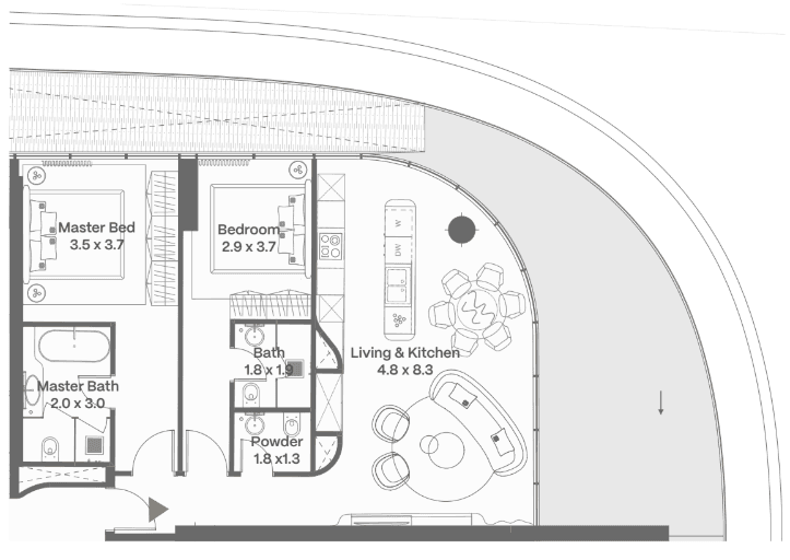 125.6 kvm, 3 otaqlı mənzil