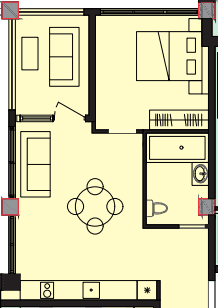 61.2 kvm, 2 otaqlı studio mənzil