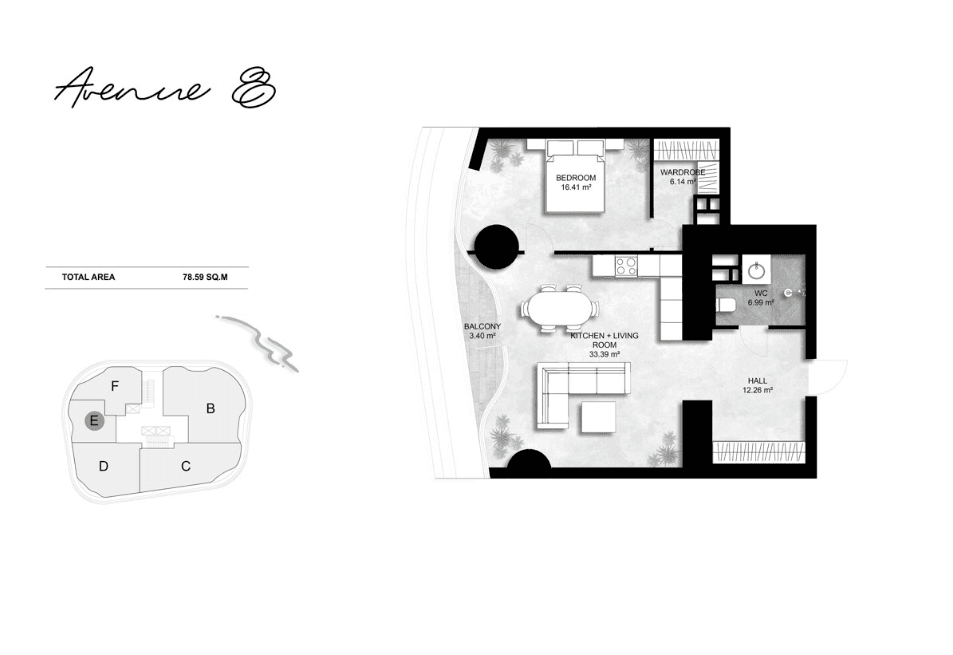 78.9 kvm, 2 otaqlı mənzil
