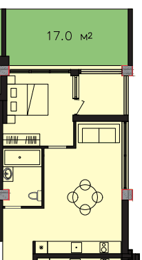 60.6 kvm, 2 otaqlı studio mənzil