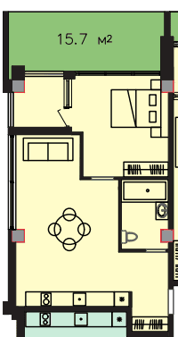 65.9 kvm, 2 otaqlı studio mənzil