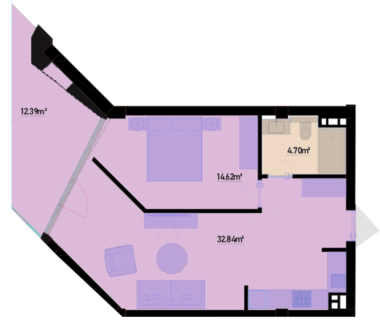 73.68 kvm, 2 otaqlı mənzil