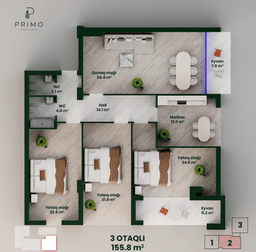 155.8 kvm, 4 otaqlı mənzil
