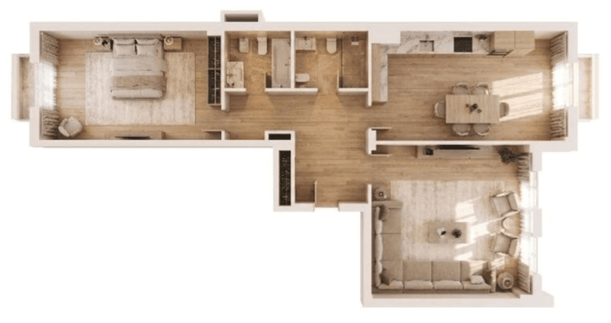 1-bedroom apartment, 123 sq.m.