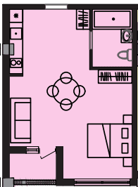 47.7 kvm, 1 otaqlı studio