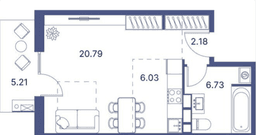 49.22 kvm, 1 otaqlı studio mənzil
