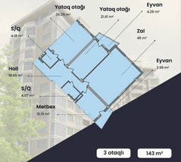 143 kvm, 3 otaqlı mənzil